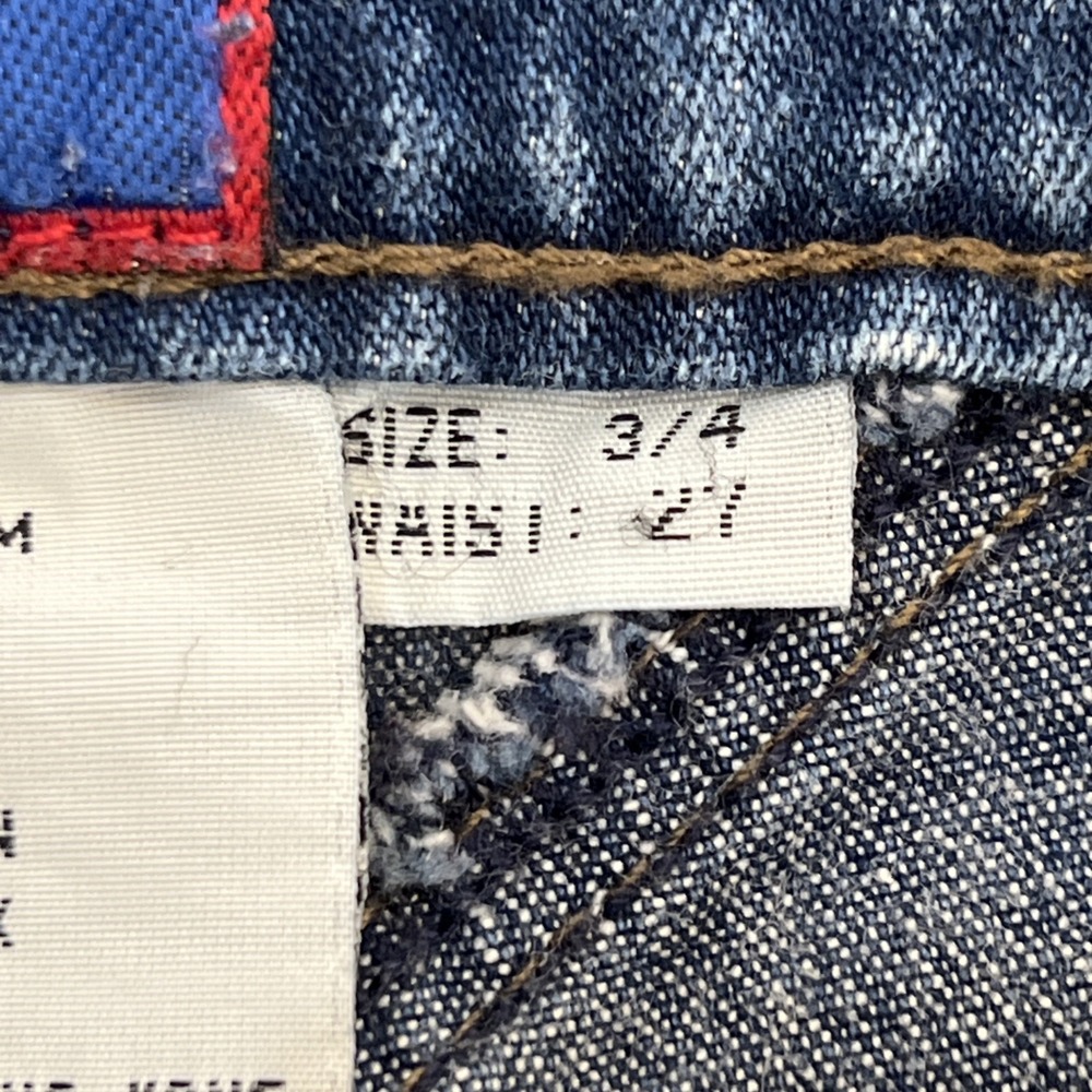 90s Vintage High Rise Posted Jeans 3/4 27X32 Medium Wash Slim Smooth Back - Picture 11 of 16